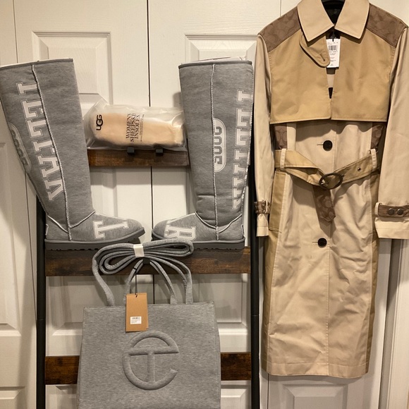 🆕COACH TONAL SIGNATURE PRINT CLASSIC TRENCH COAT WITH LEATHER DETAILS 43” - Picture 3 of 9